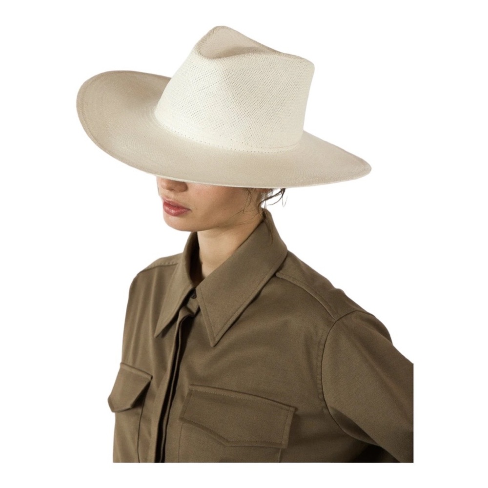 Janessa Leone Clifford Rancher Fedora Hat in Panama Straw In Bleach - Picture 6 of 8